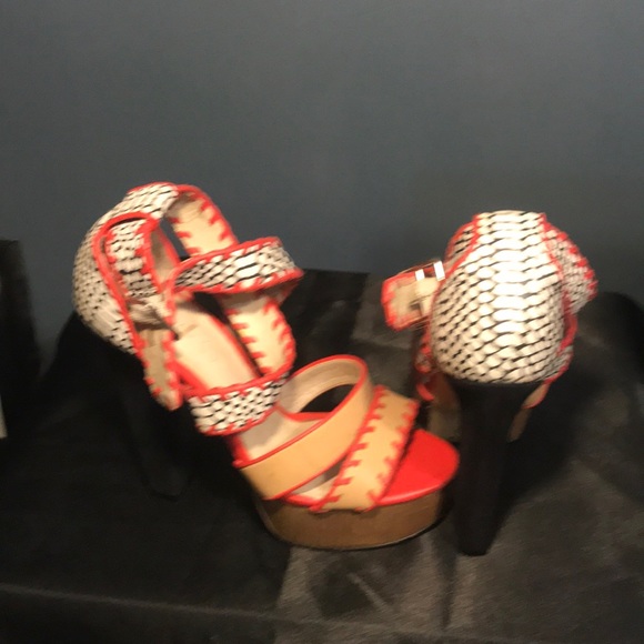 Aldo colorful high heel peep toe wedge sandals. - Picture 2 of 3